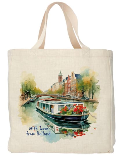 Shopper - Totebag - Boodschappentas | Gracht - With Love from Holland | Duurzaam - Linnenlook - 48x38cm