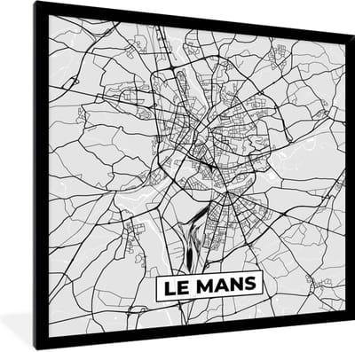 Fotolijst incl. Poster - Plattegrond - Le Mans - Stadskaart - Kaart - Frankrijk - 40x40 cm - Posterlijst