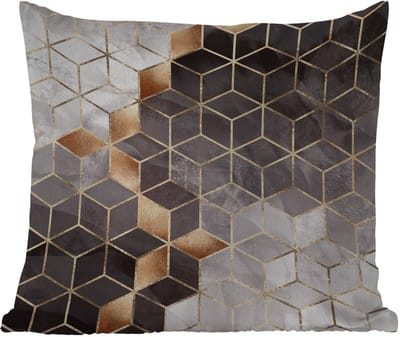 Sierkussen Buiten - Abstract - Kubus - Goud - Patronen - Zwart - Wit - 60x60 cm - Weerbestendig