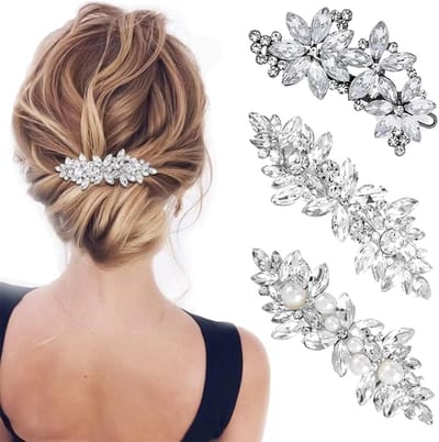 Elegante Haarspelden met Kristallen en Parels - 3 Stuks Decoratieve Haaraccessoires voor Bruiden, Bruidsmeisjes en Feestelijke Gelegenheden