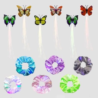 Set van 6 Kleurige Elastische Chiffon Scrunchies met LED Verlichting voor Feestjes, Sport en Cadeaus