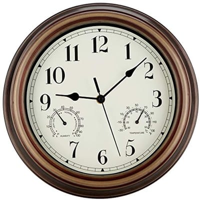 12 Inch Muurklok met Thermometer - Waterdichte Batterijklok