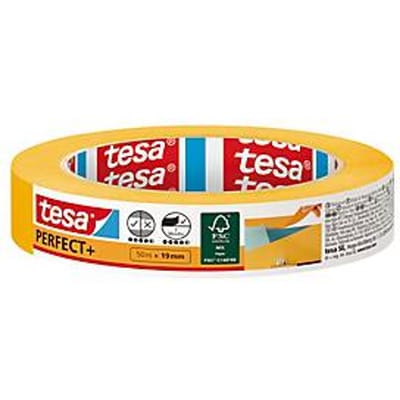 tesa Perfect+ schilderstape, 50 m × 19 mm - schone kleurranden, scheurvast, zonder residu, voor binnen