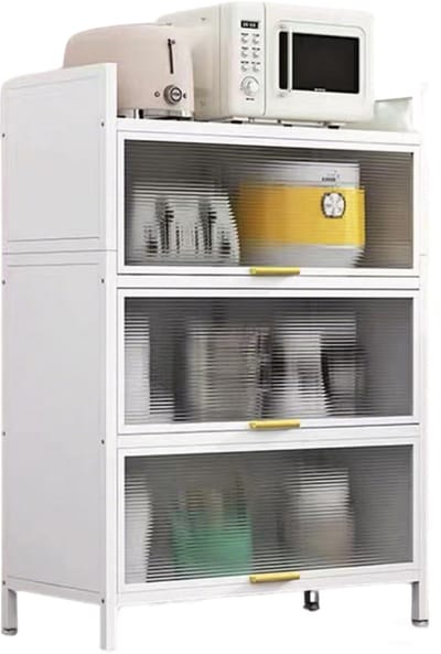 Seven comfort Keukenkasten - Hoge Keukenkast - Met doorschijnend stofwerend paneel - keuken - buffetkast - zijkast - Huiskamer - Opbergkast voor thuis - 60x32x112cm - Wit