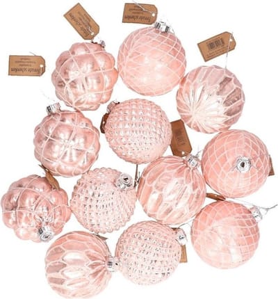 24x Roze glazen kerstballen met gouden decoratie 8 cm - Kerstboom versiering/decoratie - Kerstballen glas roze 24x