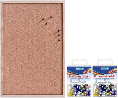 Zeller Prikbord van kurk - 60 x 40 cm - met 80 gekleurde punaises - Kantoor benodigdheden - Memoborden