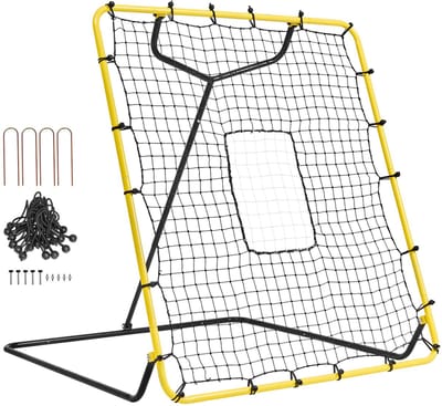 Honkbal En Softbal Rebounder Net, 4 X 4.5 Foot Pitch-Back Trainer voor Pitchen En Fielden, Doelgericht Rebound Net met 4 Verstelbare Hoeken