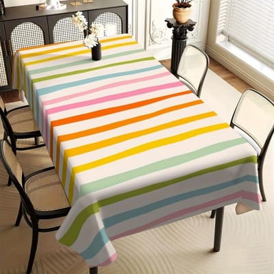 Kleurrijk Gestreept Rechthoekig Tafelkleed voor Tafeldecoratie Roze Gele Groene Strepen Keuken Eettafel Kleed Feestdecoratie 140x140cm
