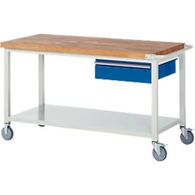 Werkbank serie 8001, verrijdbaar, met schuiflade, met legbord, B 1500 x D 700 x H 880 mm