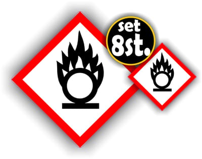 Jerma - Brandbaar - Vlam - Stickers 8 st - 4 van 10 cm - 4 van 5 cm - GHS03 - Weerbestendig - Vinyl