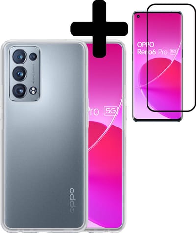 Hoesje - Met Screenprotector - Geschikt voor OPPO Reno 6 Pro - Sterk & Shockproof - Back Cover - Siliconen Case - Telefoon Hoes - Telefoonhoesjes - Transparant