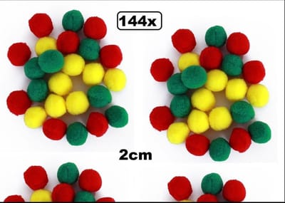 144x Pom pom rood/geel/groen 2 cm