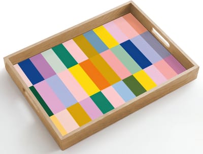 Dienblad hout 50x35 cm - Schootdienblad - Stroken - Blauw - Patroon - Abstract - Borrelplank rechthoek - Plateau dienbladen