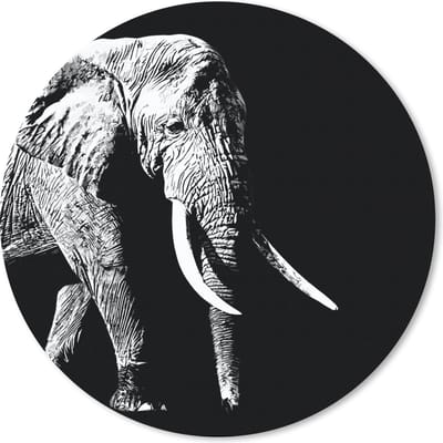 Muismat rond 20x20 cm - Mousepad Olifant - Dieren - Zwart - Wit - Ronde muismatten