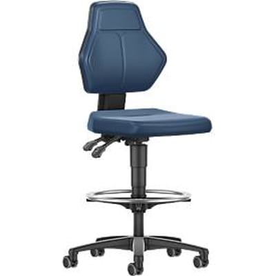 Werkstoel Allrounder, zonder armleuningen, permanent contact, met zit-stop-wielen, kunstleer, blauw