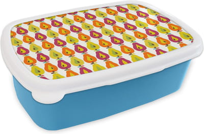 Broodtrommel Blauw - Lunchbox Retro - Design - Peer - Fruit - Brooddoos 18x12x6 cm - Brood lunch box - Broodtrommels voor kinderen en volwassenen