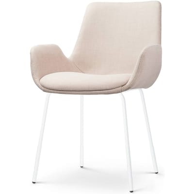 Nolon Nora-Eef Eetkamerstoel Beige - met Armleuning - Stof - Wit Metalen Poten - Lage Armleuning - Modern - Design - Scandinavisch
