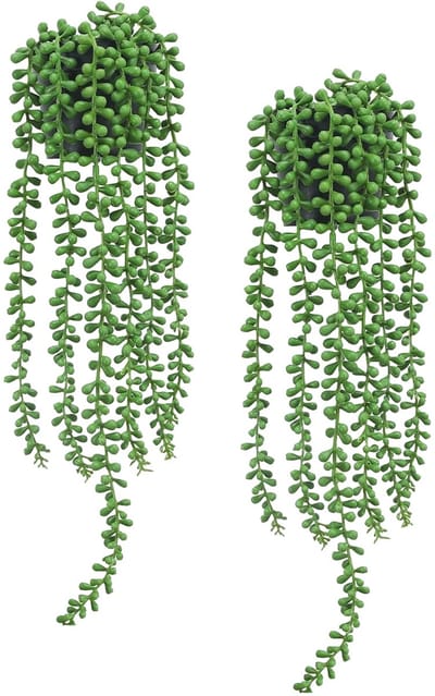 2 Pack Kunstmatige Opknoping String Planten Opknoping Planter Nep Parels Nep Planten in Pot Nep Vetplanten Home Office Wanddecoratie