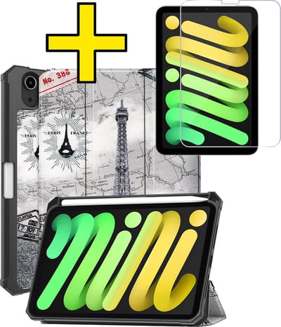 Hoes - Geschikt voor Apple iPad Mini 7 (2024) - 8.3 inch - 7e Generatie - Met Screenprotector - Trifold Bookcase - Hard Cover Case - Met Uitsparing Geschikt voor Apple Pencil - Hardcover Book - Tablet Hoesje - Eiffeltoren