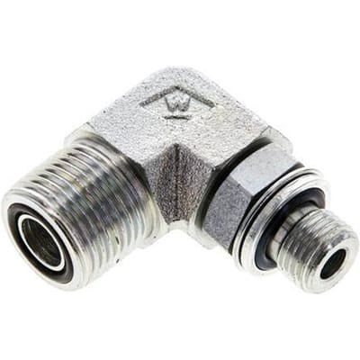 UN 13/16''-16 x G 1/4'' Buitendraad Verzinkt Stalen L-Fitting 90graden ORFS 400 Bar - Hydrauliek - FL2E-M-EZE-013U-014G-O