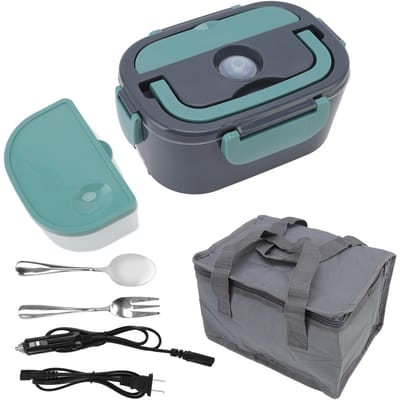 Elektrische Lunchbox 60W Verwarming 1.5L Capaciteit Roestvrijstalen Container 2 Oplaadkabels Draagbaar L gray