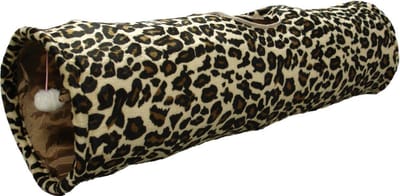 Flamingo Kattentunnel – Leopard katten tunnel met bal – 90x25cm – opvouwbaar met 3 ingangen en knispergeluid