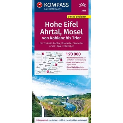 Kompass Fahrradkarte 3338 Hohe Eifel, Ahrtal, Mosel, Von Koblenz Bis Trier 1:70.000