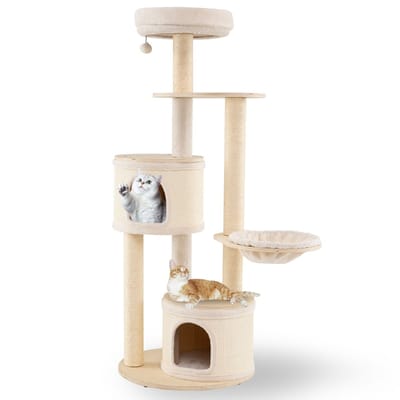 Coast Krabpaal voor katten - 2 kattenhuizen - mand en speelbal - 152 cm - natuur