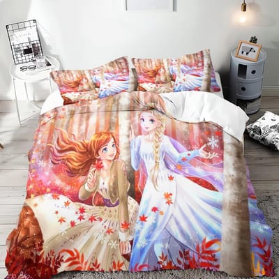 Frozen Prinses Elsa en Anna Anime Dekbedovertrek Set Comforte Beddengoed Sets met Print Cartoon Tweepersoons Kerstcadeaus 3-delig 220*240cm 3pcs