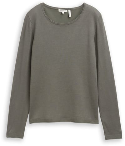 Tom Tailor - Basic gebreide trui met ronde hals - Maat M - cloudy green
