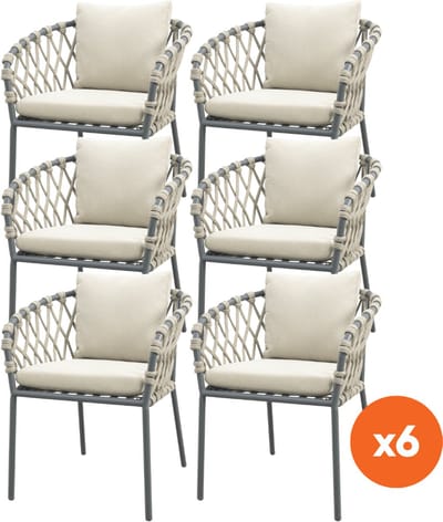 Set van 6 - Sara dining tuinstoelen - Rope/Antraciet