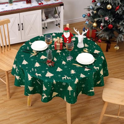 Rond Kerst Tafelkleed Groen 152 cm - Waterdicht, Wasbaar en Decoratief voor Feestelijke Tafeldecoratie