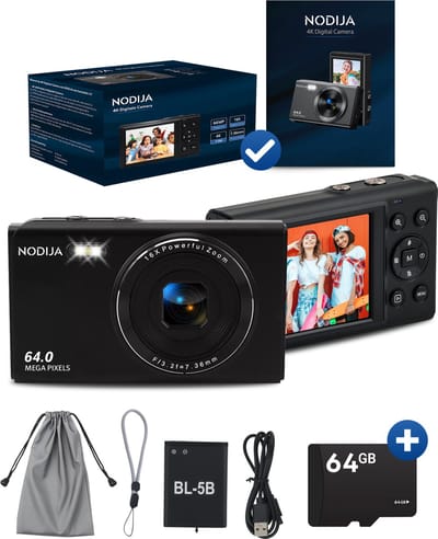 NODIJA Digitale Camera – 4K 64MP – Compact Fotocamera – Fototoestel