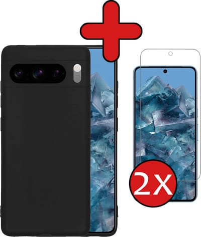Hoesje - Met 2x Screenprotector - Geschikt voor Google Pixel 8 Pro - Sterk & Shockproof - Telefoon Hoes - Back Cover - Siliconen Case - Telefoonhoes - Zwart