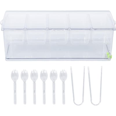IJsgekoelde Condimentserver Plastic Opbergbak Koude Voedselcontainer Transparante Sauscaddy Serveerschaal white