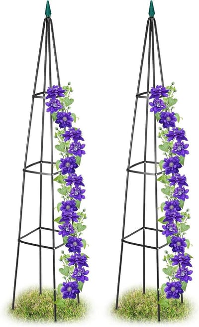 Plantensteun obelisk set van 2 - 190x35x35 cm - klimplanten metaal - vrijstaand rankhulp - zwart