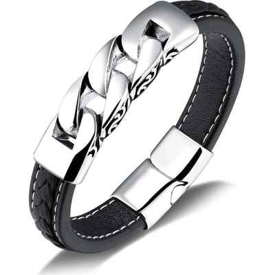 Bracelets et bracelets classiques en acier inoxydable pour hommes, chaîne de 215 mm, bracelets en cuir, bijoux tendance, cadeau pour hommes (Ba102063 ) gray