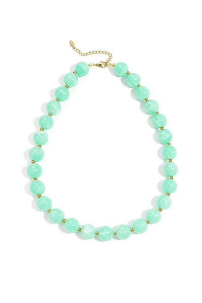 Kralenketting met goude kraaltjes 13.5mm Lichtgroen