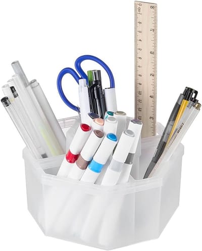 360-Degree Rotating Multifunctionele Pennenhouder met 5 Compartimenten voor Bureau - Wit Octagon Desk Organizer voor Kantoor en Thuisgebruik