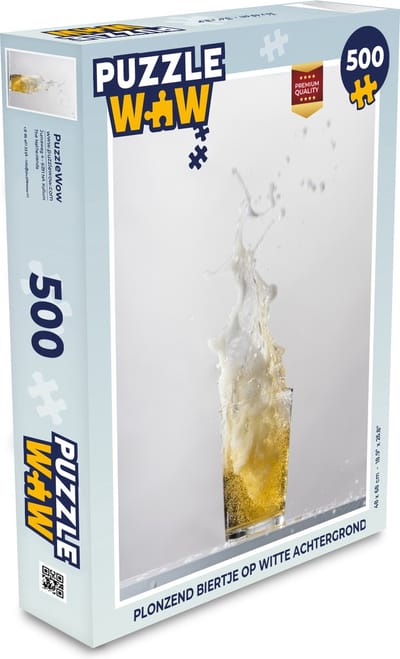 Puzzel Plonzend biertje op witte achtergrond - Legpuzzel - Puzzel 500 stukjes