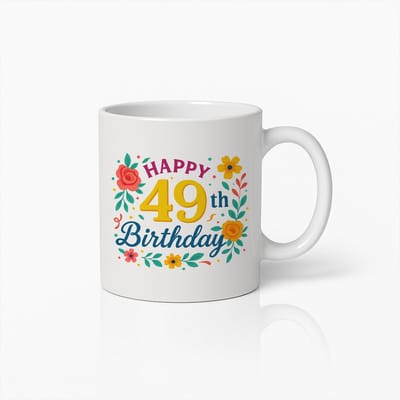 Happy 49ste Verjaardag Mok 330ml – Bloemrijk Ontwerp Koffiemok voor 49 Jaar Oude Viering