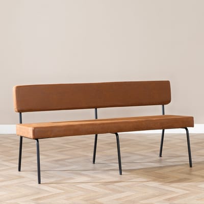 Bronx71® Industriële eetkamerbank Espen cognac eco-leer 160 cm - eettafelbank - eetbank