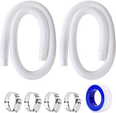 Dailygoods- Zwembadslang 32 mm - 2x 100 m PVC - 4 Klemmen - Flexibele Slang - Lekdicht - Robuust Materiaal - Zwembadpomp Slang