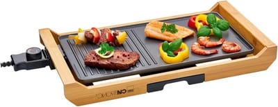 Tafelgrill - Contactgrill Bakplaat - Gezellig eten - Bamboe frame - 40 x 20 cm - Houtgrijs