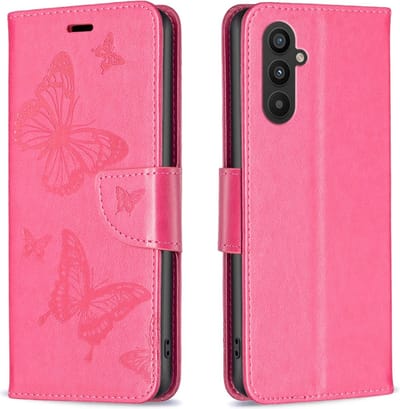 PU BookCover Hoes Etui geschikt voor Samsung Galaxy A24 - A25 Roze Vlinders