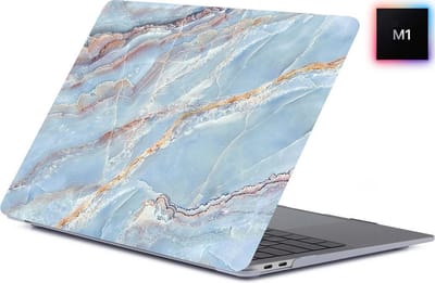 Laptophoes - Geschikt voor MacBook Pro M1 Hoes Case - 13 inch - A2338 (2020) - Marmer Blauw
