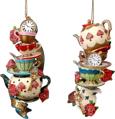 Viv! Christmas Kerstornament - Alice in Wonderland Theekoppen - set van 2 - Multi - 12cm