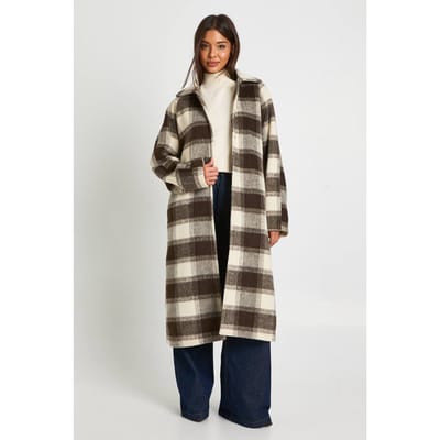 boohoo Dames Oversized geruite wollen look coat | Brown | Maat: 8