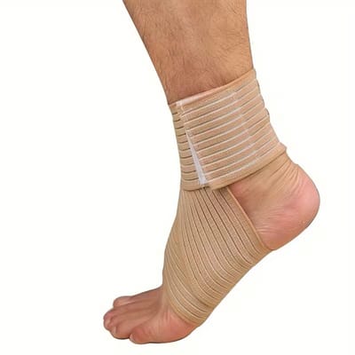Verstelbare Enkelbrace Compressie - One-size - Verstelbare Enkelbandage & Enkelsteun voor Sport & Dagelijks Gebruik - Voetbrace voor Links en Rechts - Extra Stabiliteit bij Beweging - Comfortabele Enkelband - Unisex - Beige