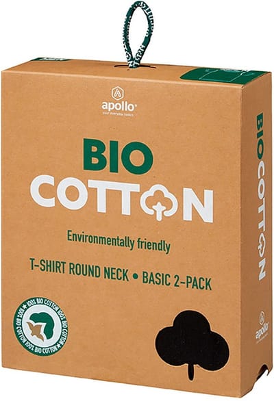 Apollo T-shirts Round Neck Heren Biokatoen Zwart 2 Stuks Maat M